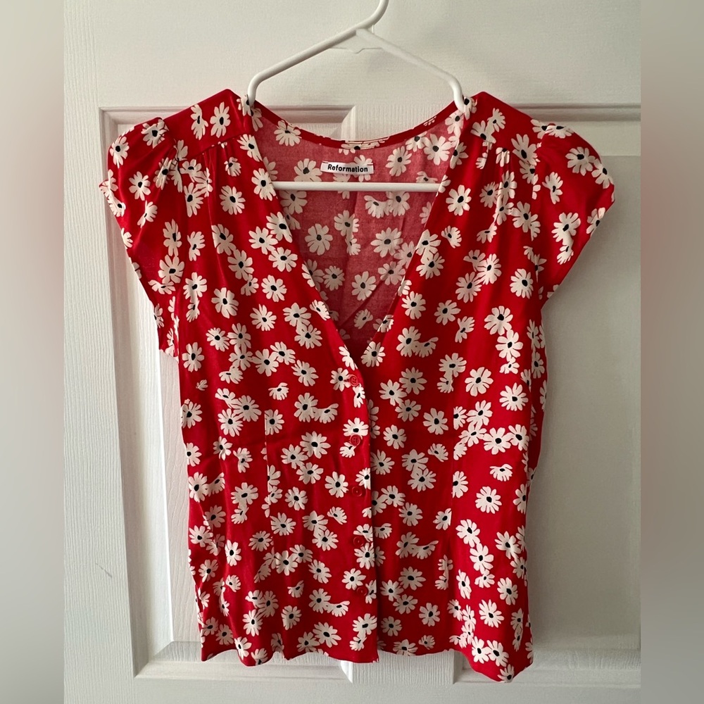 Reformation Red Floral Blouse